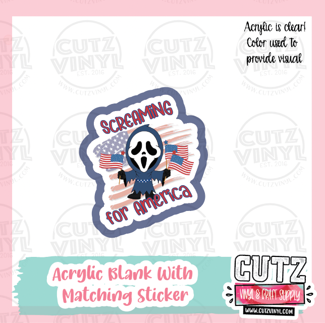 Screaming America - Acrylic Badge Reel Blank and Matching Sticker – Cutz  Vinyl and Craft Supplies