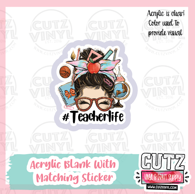Teacher Life Bun - Acrylic Badge Reel Blank and Matching Sticker – Cutz  Vinyl and Craft Supplies