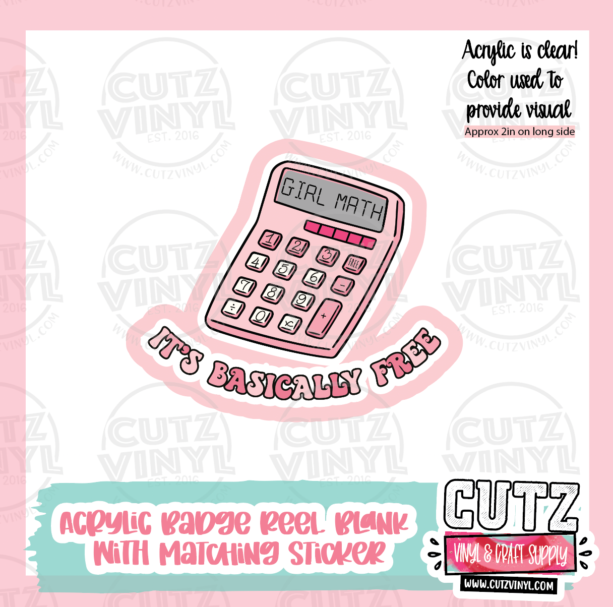 Girl Math - Acrylic Badge Reel Blank and Matching Sticker