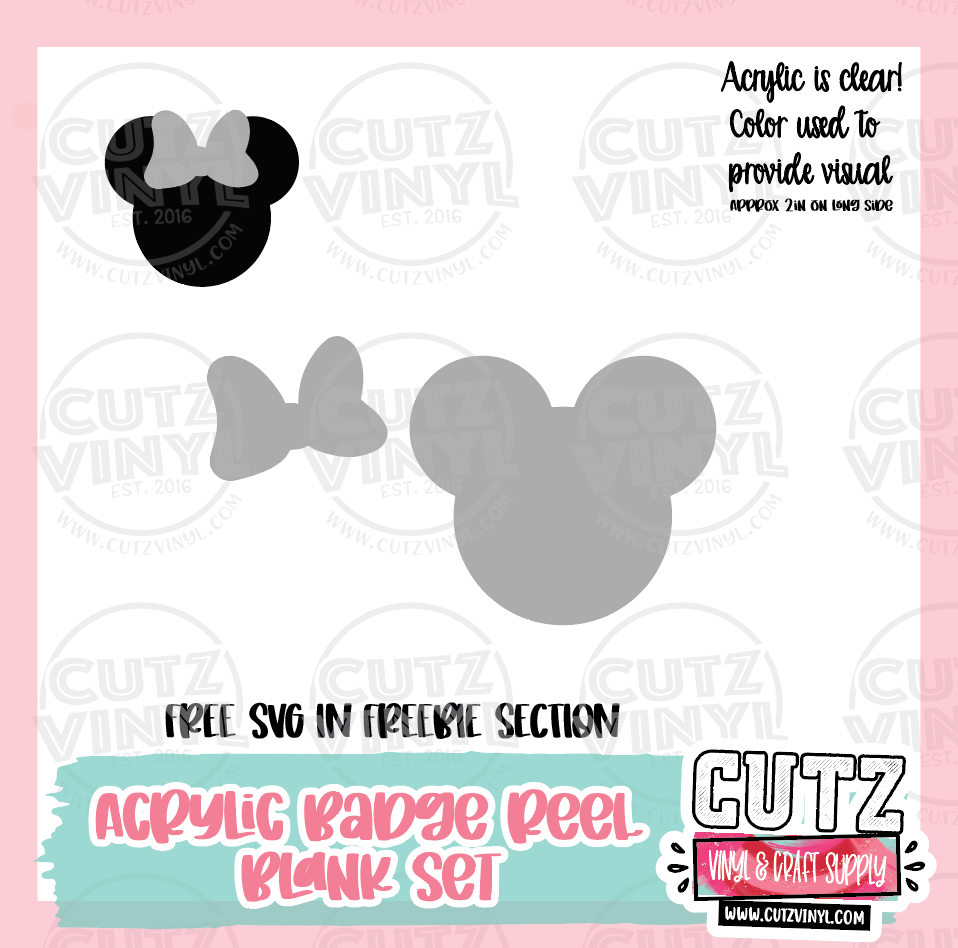 Mice Head Acrylic Badge Reel Blank With Optional Bow – Cutz Vinyl and Craft  Supplies