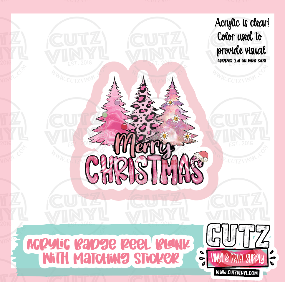 Pink Christmas Trees - Acrylic Badge Reel Blank and Matching Sticker – Cutz  Vinyl and Craft Supplies
