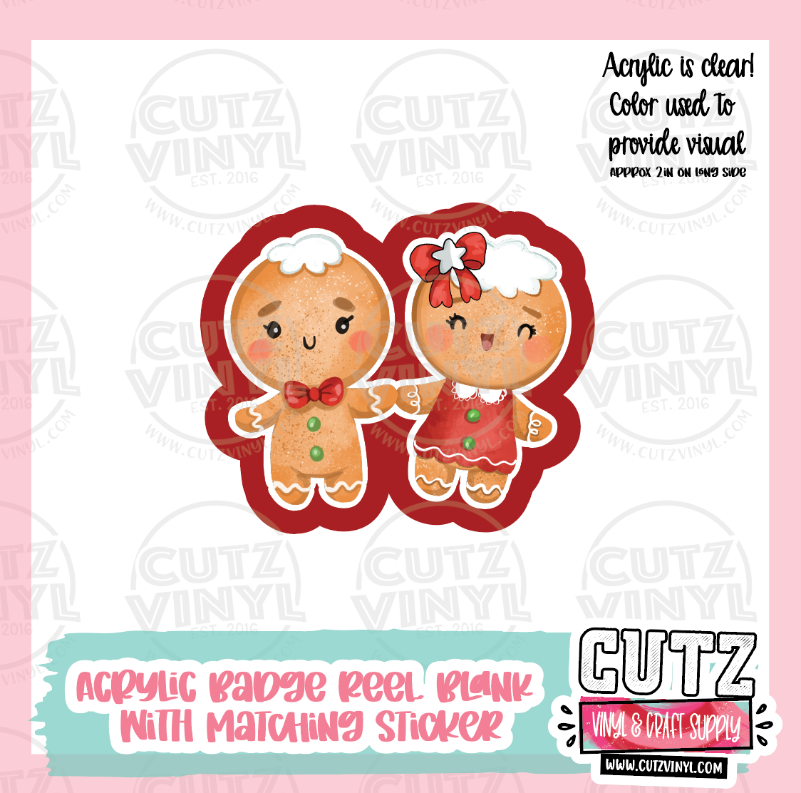 Christmas Gingerbread Couple - Acrylic Badge Reel Blank and Matching Sticker
