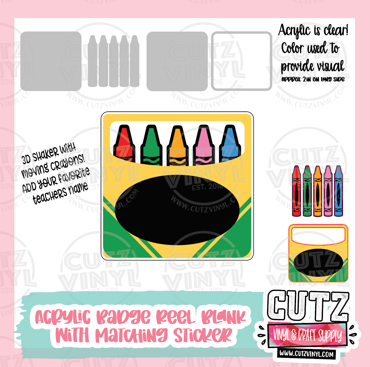 Crayons - 3D Shaker Badge Reel Kit With Matching Stickers – Cutz Vinyl and  Craft Supplies