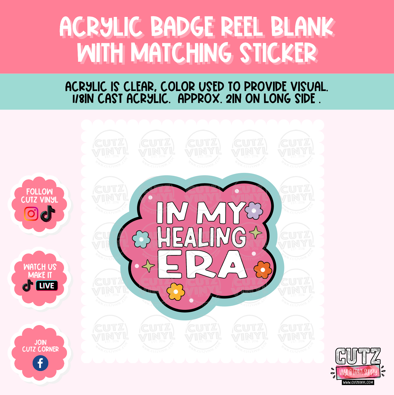 Healing Era Cloud - Acrylic Badge Reel Blank and Matching Sticker