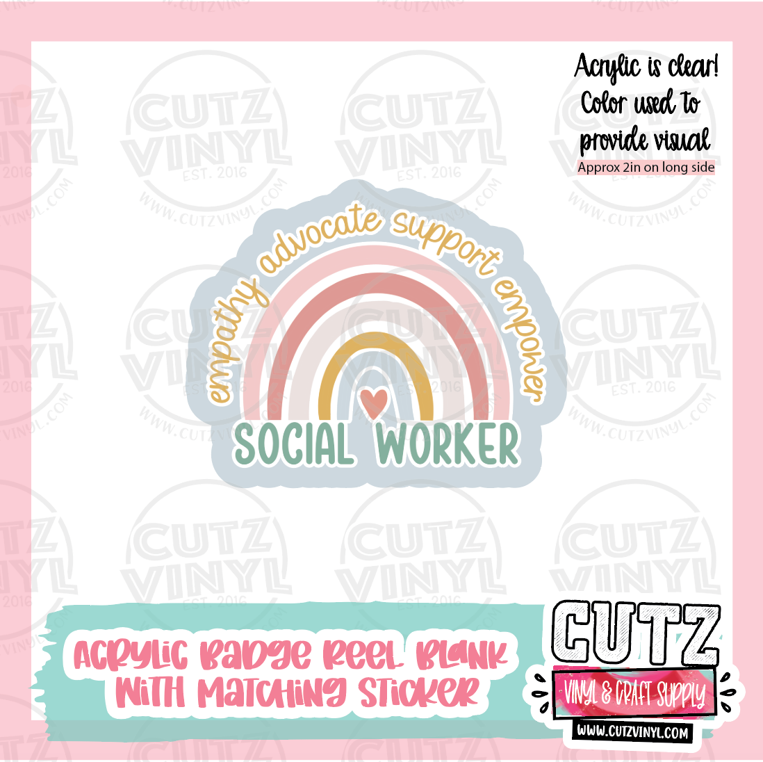 Rainbow Social Worker - Acrylic Badge Reel Blank and Matching Sticker