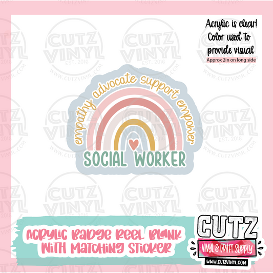 Rainbow Social Worker - Acrylic Badge Reel Blank and Matching Sticker