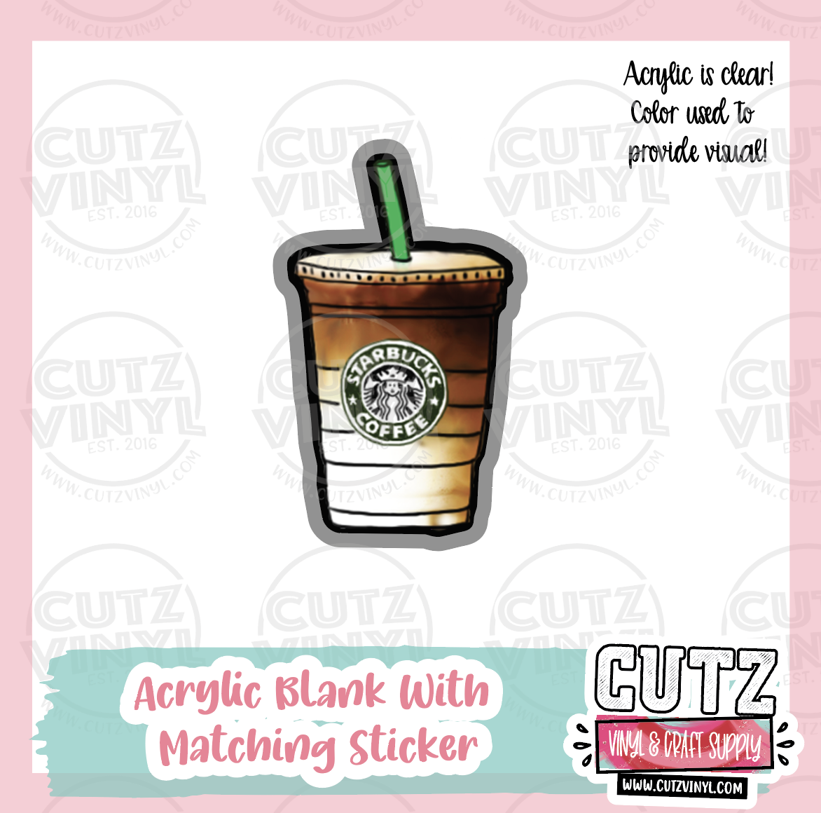 Iced Coffee - Acrylic Badge Reel Blank and Matching Sticker