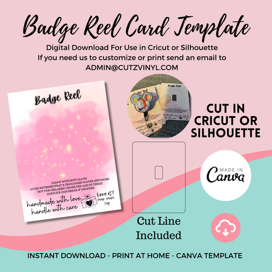 Badge Reel Card Template Pink Stars (DIGITAL DOWNLOAD)