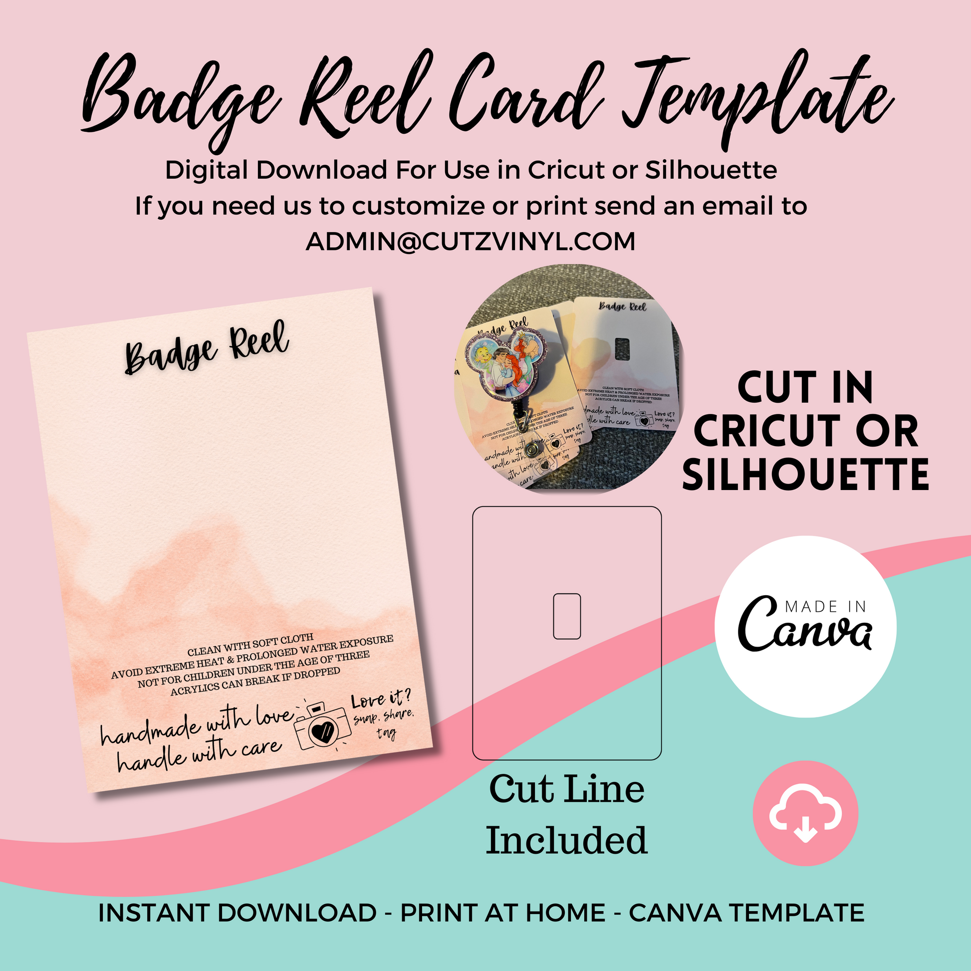 Badge Reel Card Template Pink Blush (DIGITAL DOWNLOAD) – Cutz