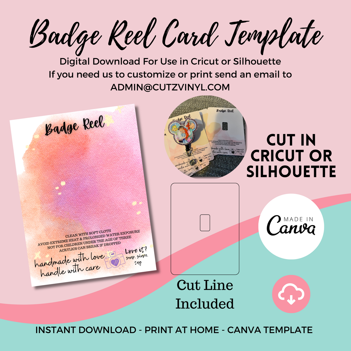 Badge Reel Card Template Pink and Purple Watercolor (DIGITAL DOWNLOAD)