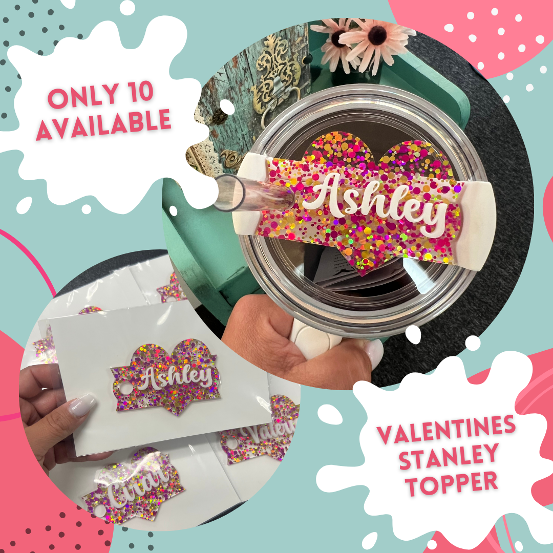 Valentines Confetti Heart Stanley Topper Custom Name