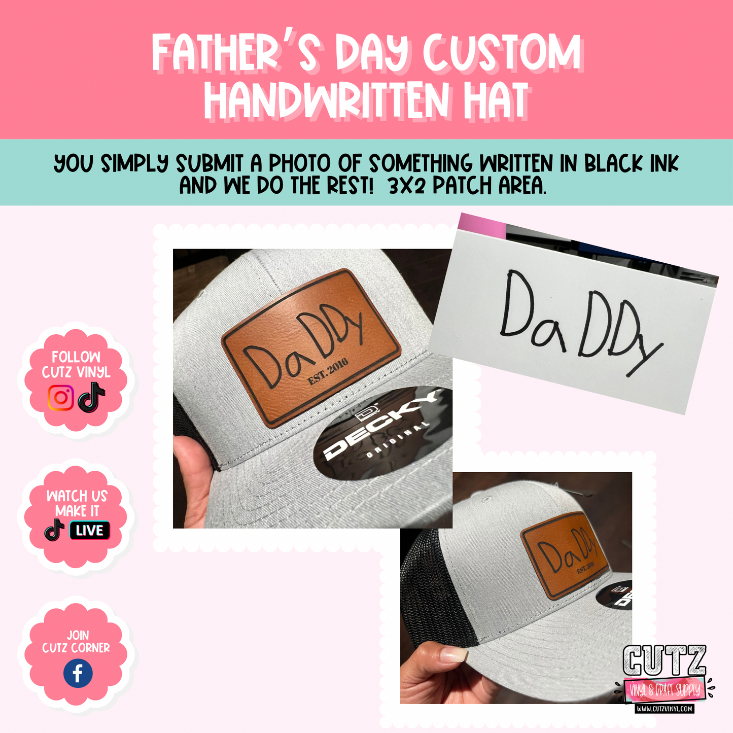 Father’s Day Custom Handwritten Leather Patch Hat