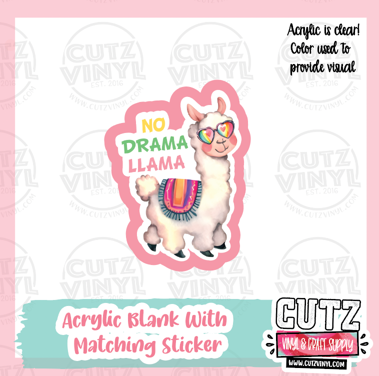 No Drama Llama - Acrylic Badge Reel Blank and Matching Sticker