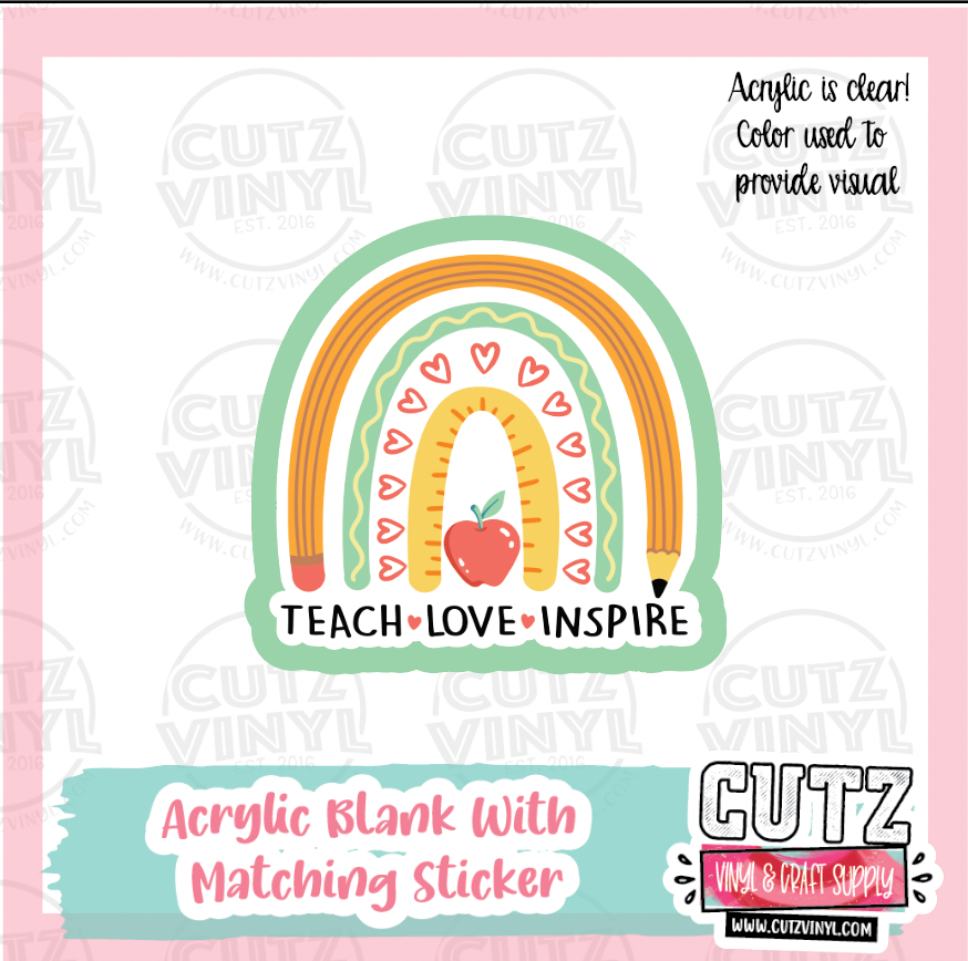 Teacher Rainbow - Acrylic Badge Reel Blank and Matching Sticker