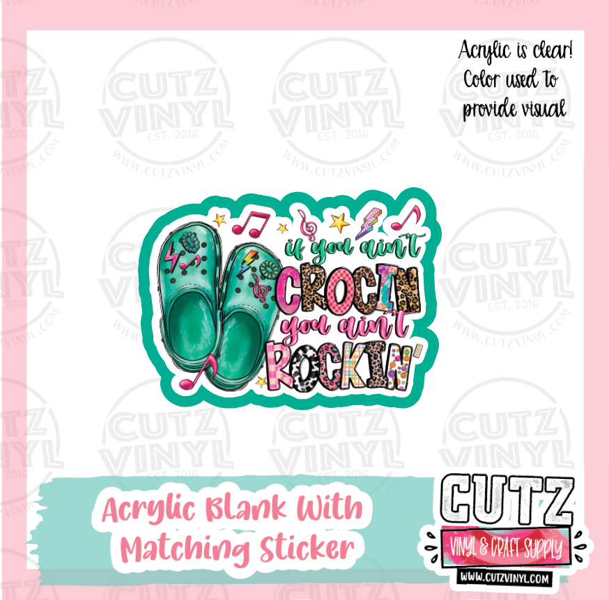 Crocin Rockin - Acrylic Badge Reel Blank and Matching Sticker