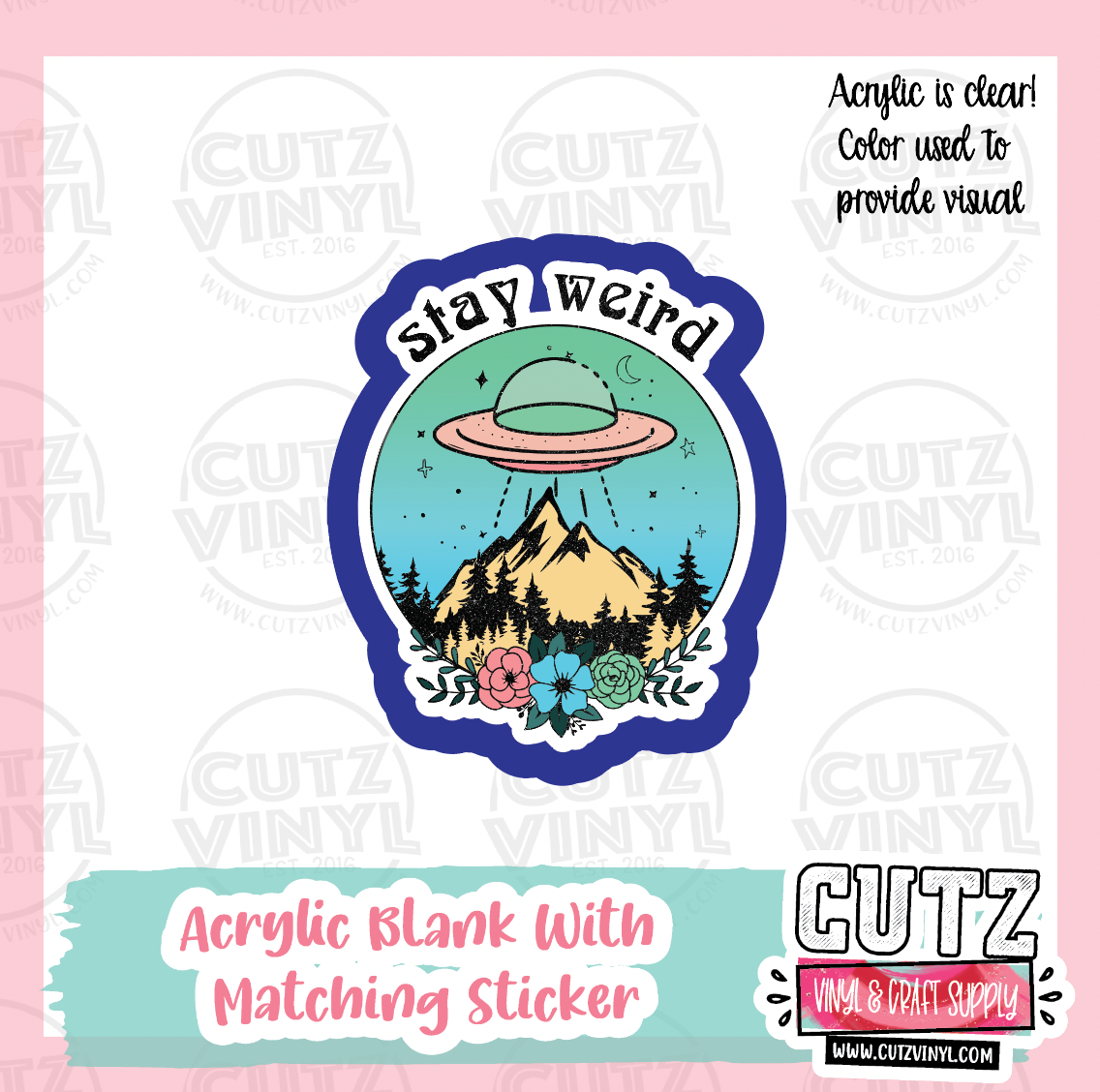 Stay Weird - Acrylic Badge Reel Blank and Matching Sticker
