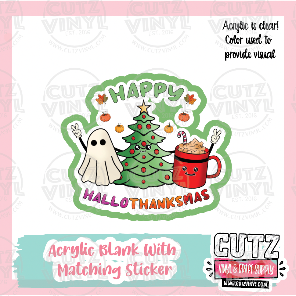 Happy Hallothankmas - Acrylic Badge Reel Blank and Matching Sticker