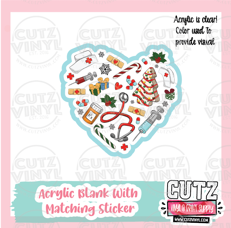 Medical Heart - Acrylic Badge Reel Blank and Matching Sticker