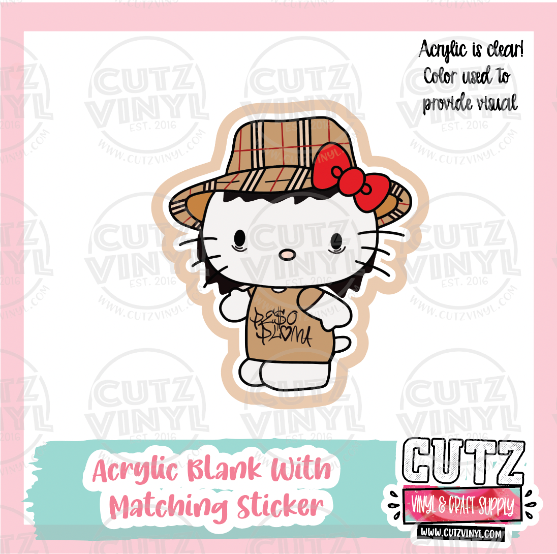 Kitty Peso Ploma - Acrylic Badge Reel Blank and Matching Sticker