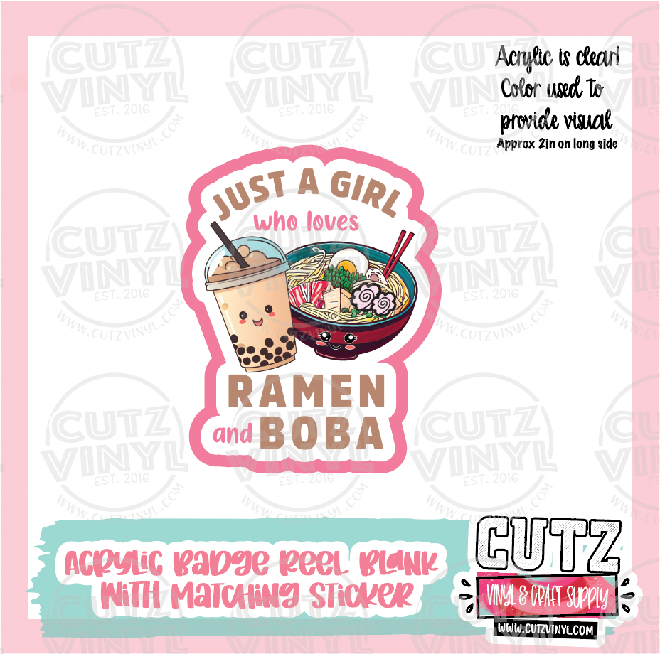 Ramen and Boba - Acrylic Badge Reel Blank and Matching Sticker