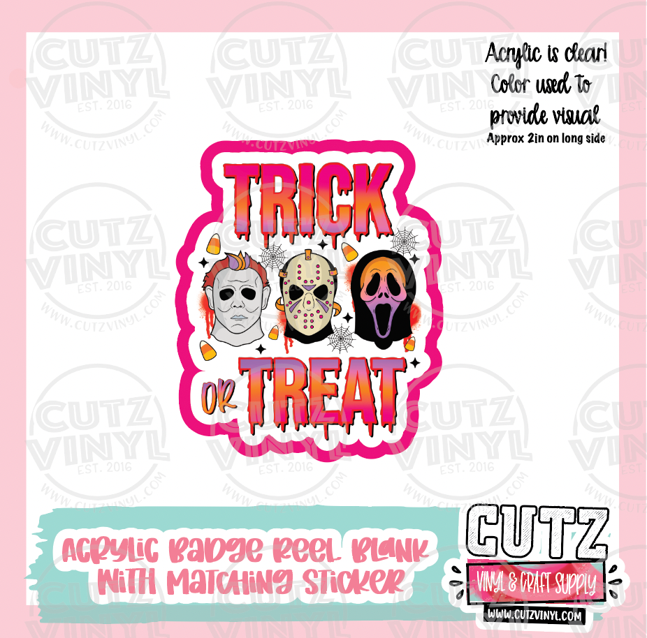 Trick or Treat Horror - Acrylic Badge Reel Blank and Matching Sticker