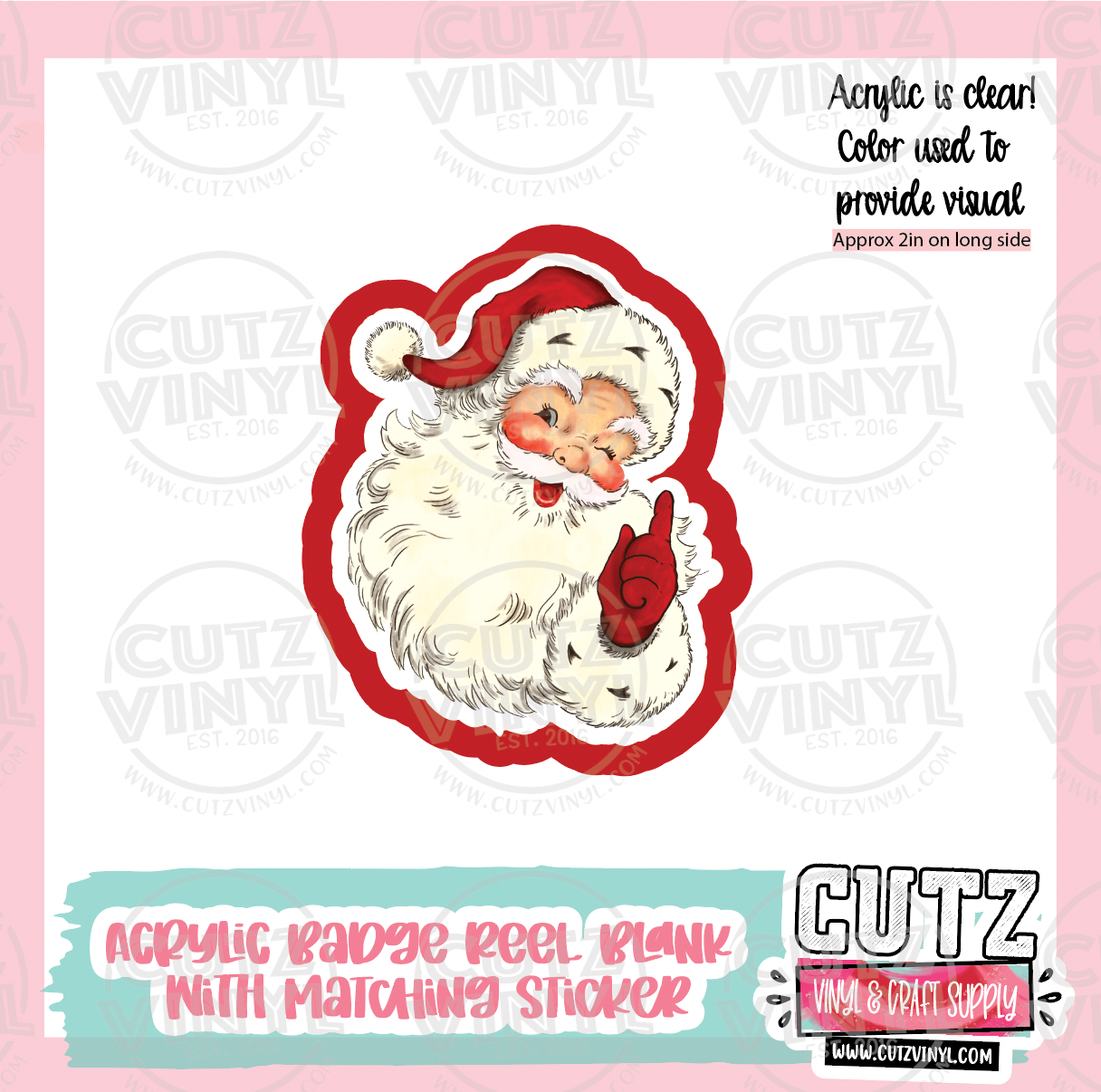 Vintage Santa Acrylic Badge Reel Blank and Matching Sticker