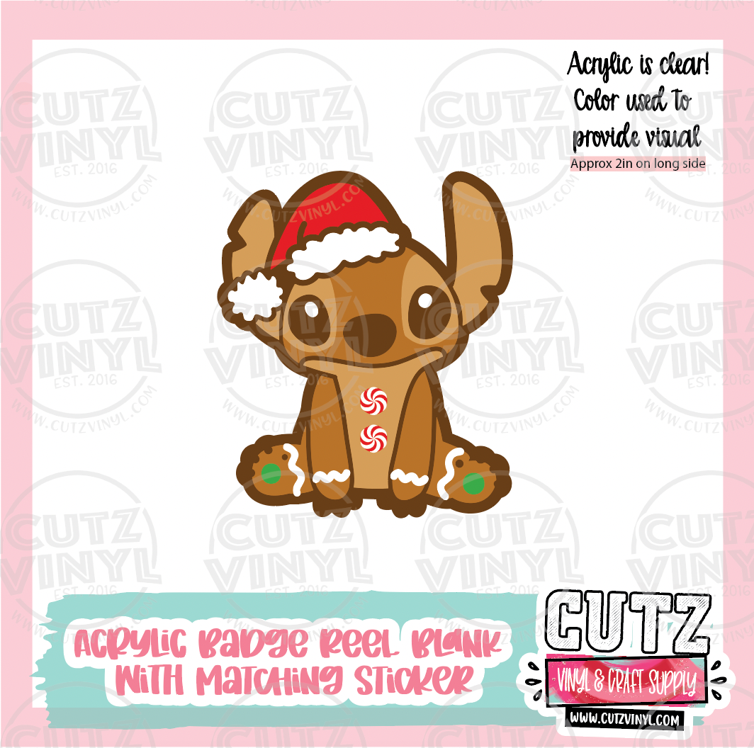 Christmas Gingerbread Alien - Acrylic Badge Reel Blank and Matching Sticker