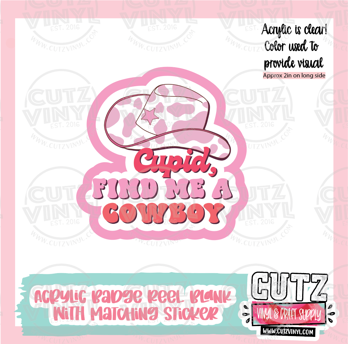 Cupid Cowboy - Acrylic Badge Reel Blank and Matching Sticker