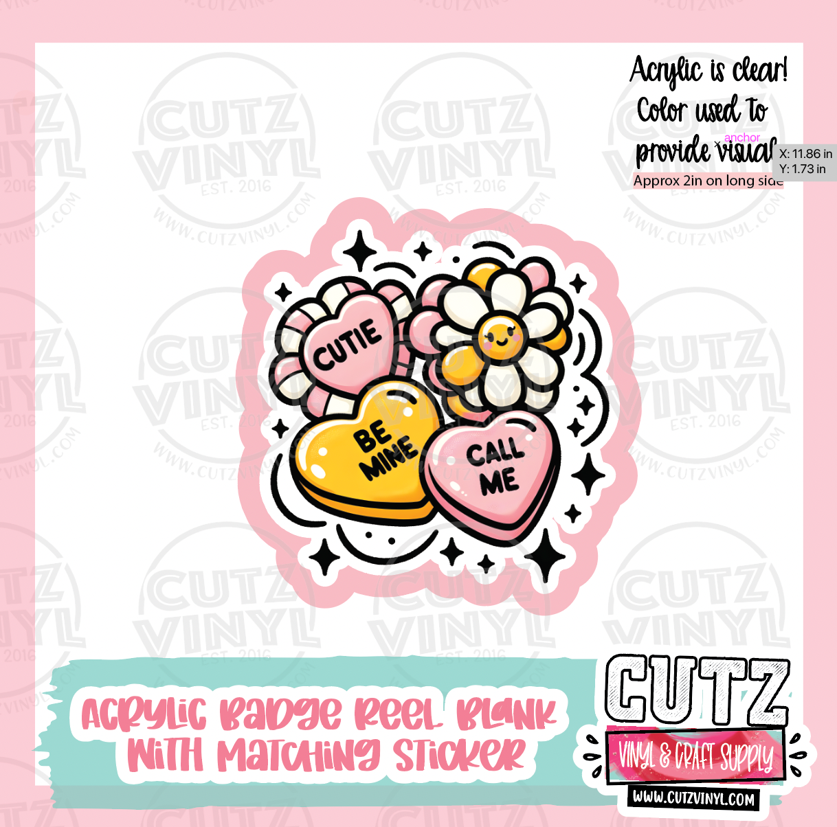 Call Me Heart - Acrylic Badge Reel Blank and Matching Sticker