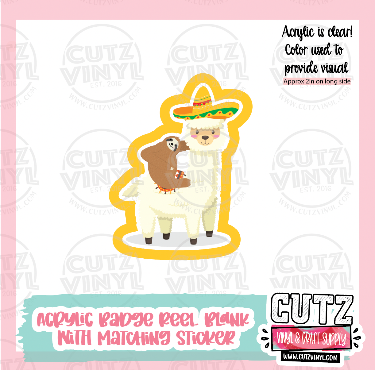 Llama Sloth - Acrylic Badge Reel Blank and Matching Sticker