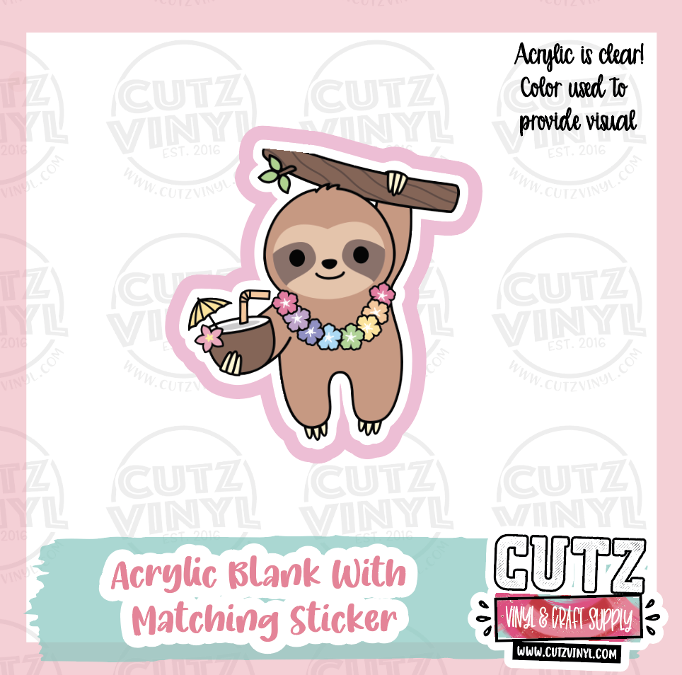 Lei Sloth - Acrylic Badge Reel Blank and Matching Sticker