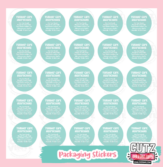 Teal Tumbler Care Stickers