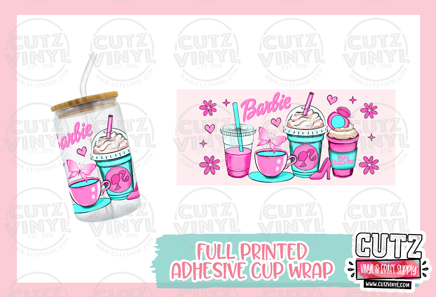 Pink and Teal Babes Glass Can Cup Wrap