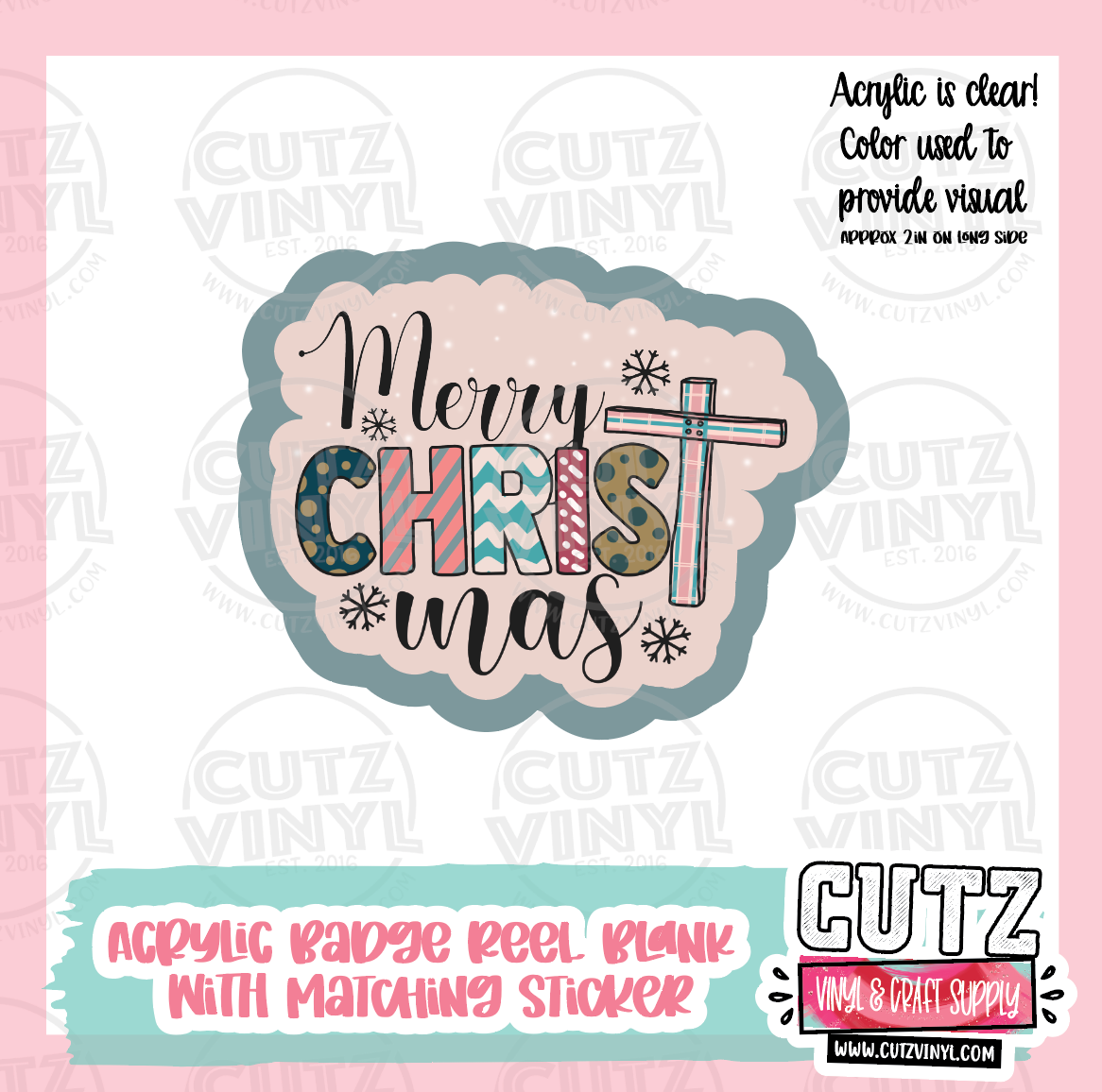 Merry Christ Mas - Acrylic Badge Reel Blank and Matching Sticker