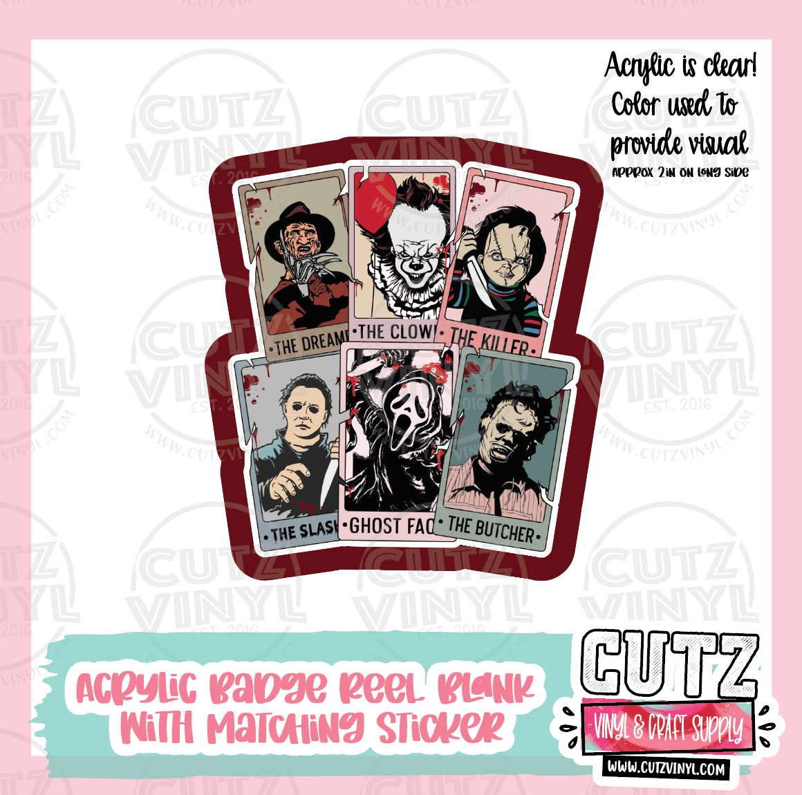Killer Cards - Acrylic Badge Reel Blank and Matching Sticker