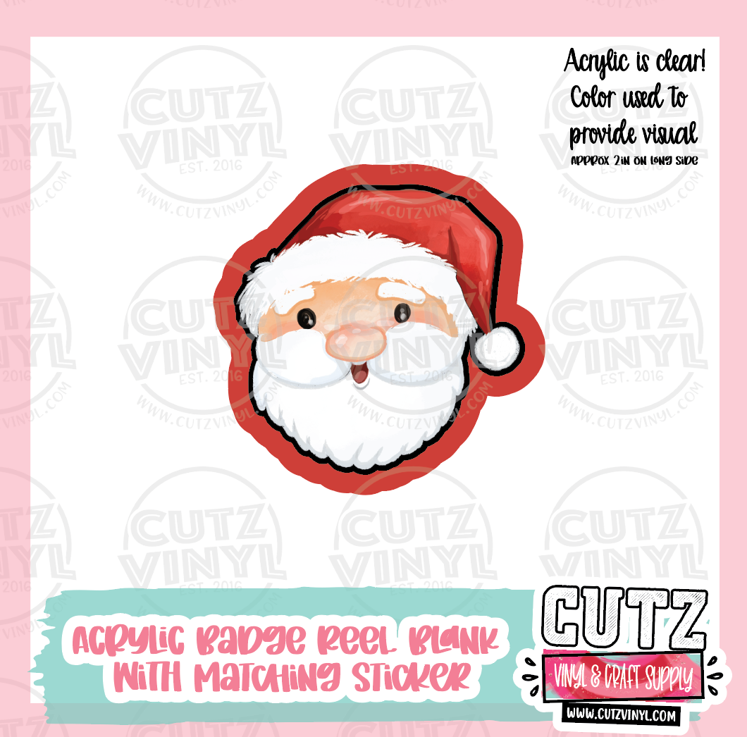 Christmas Mr. Claus- Acrylic Badge Reel Blank and Matching Sticker