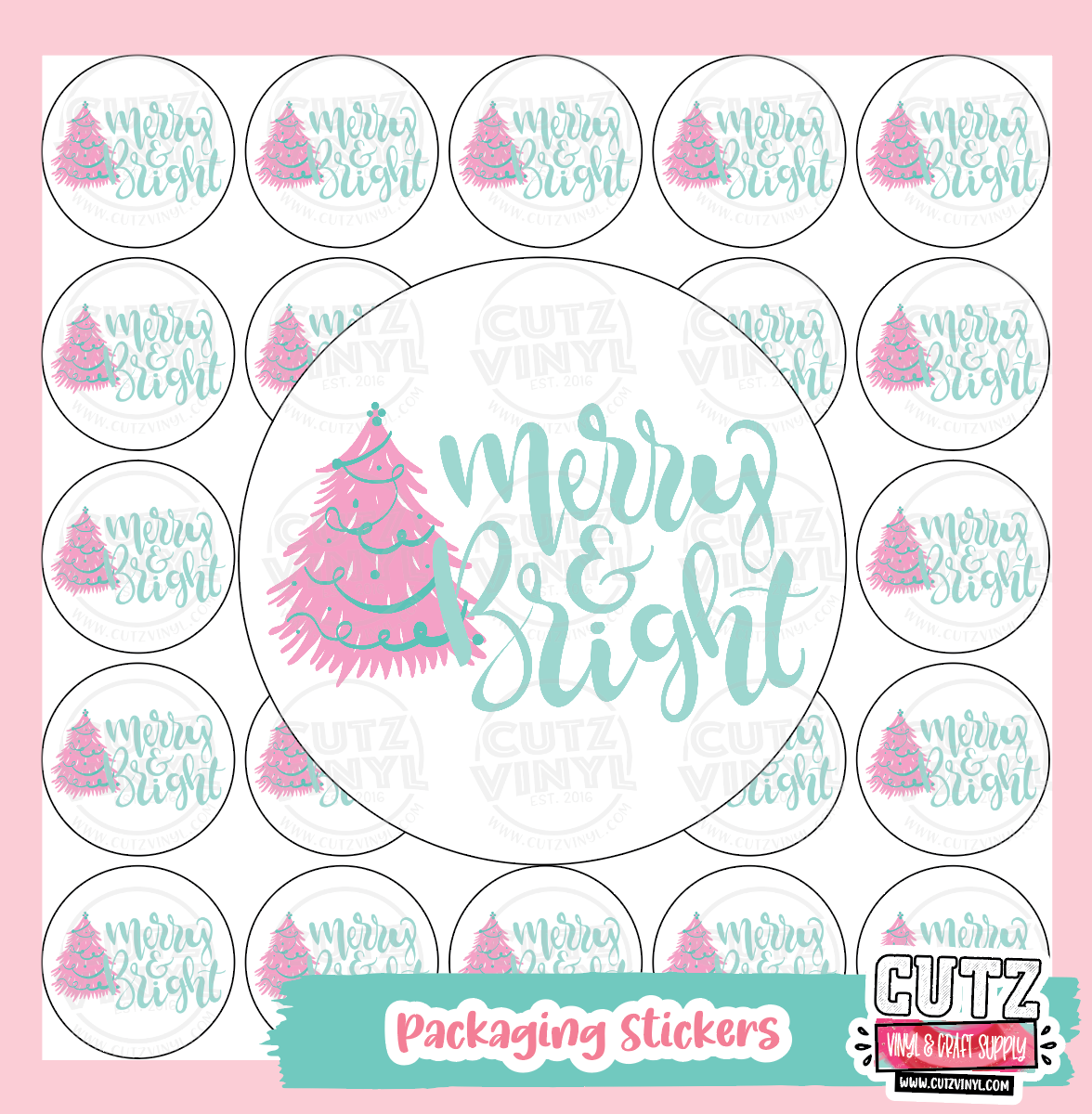 Pink Merry and Bright - Packaging Stickers