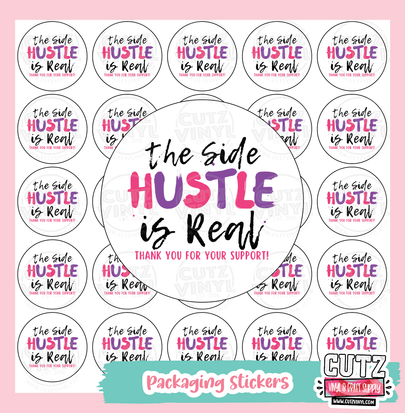 Pink Side Hustle Packaging Stickers