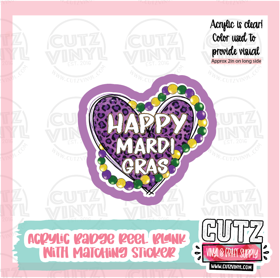 Mardi Gras - Acrylic Badge Reel Blank and Matching Sticker