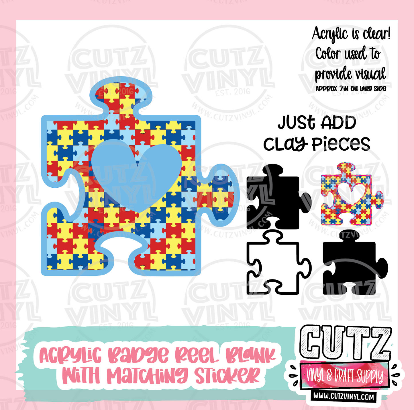 Puzzle Piece - 3d Badge Reel Kit With Matching Stickers
