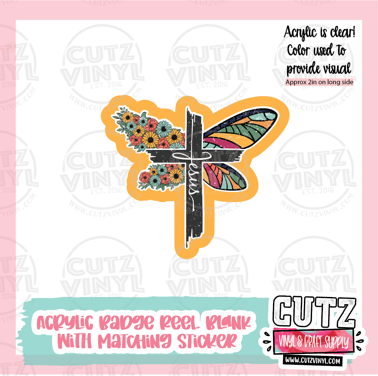 Jesus Dragon Fly - Acrylic Badge Reel Blank and Matching Sticker