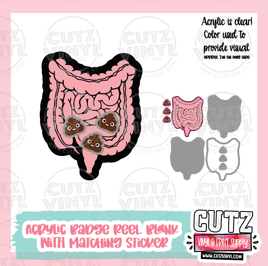 Intestines with Smiling Poop- 3d Badge Reel Kit With Matching Sticker