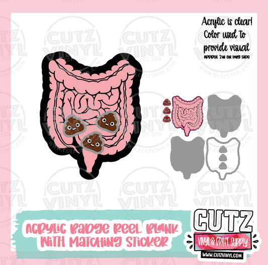 Intestines with Smiling Poop- 3d Badge Reel Kit With Matching Sticker
