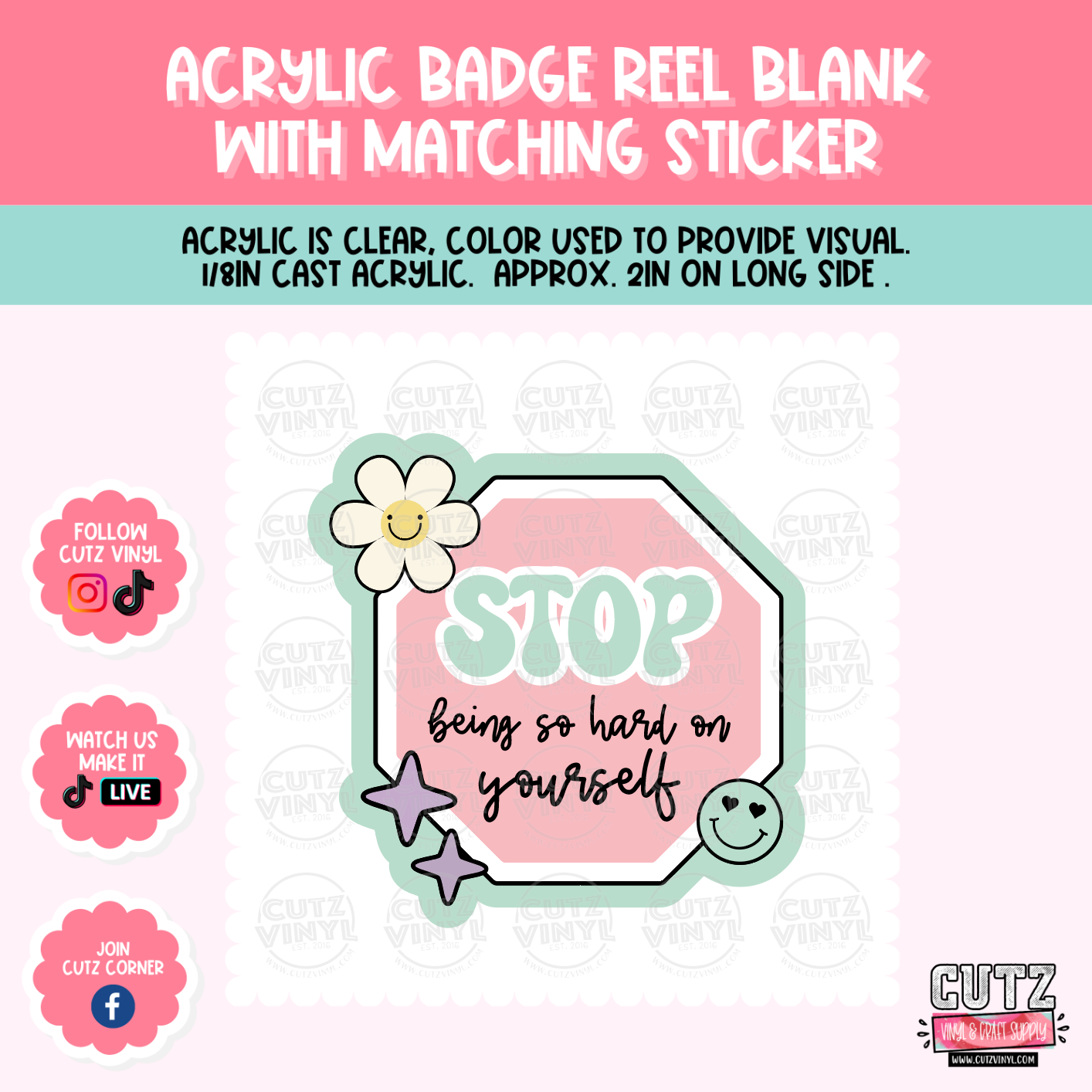 Stop Being So Hard On Yourself Retro - Acrylic Badge Reel Blank and Matching Sticker