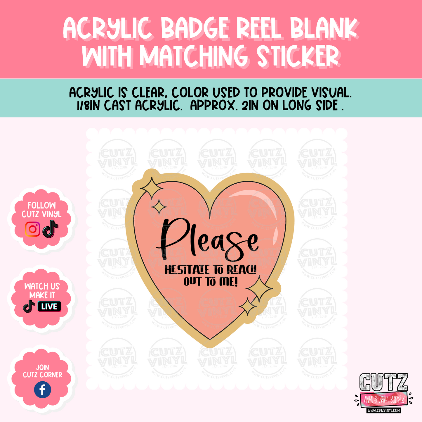 Please Hesitate - Acrylic Badge Reel Blank and Matching Sticker