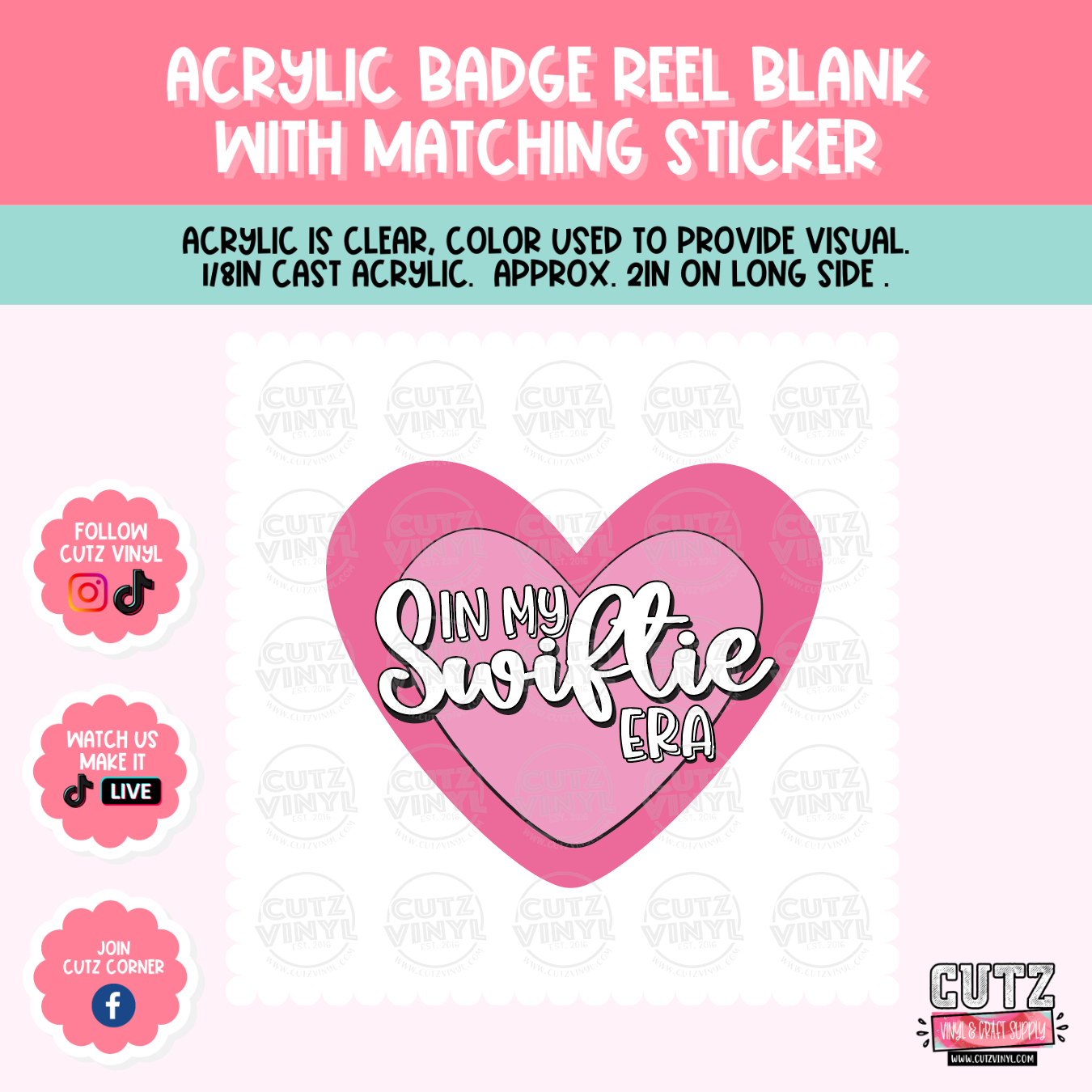 Swiftie Era Heart - Acrylic Badge Reel Blank and Matching Sticker