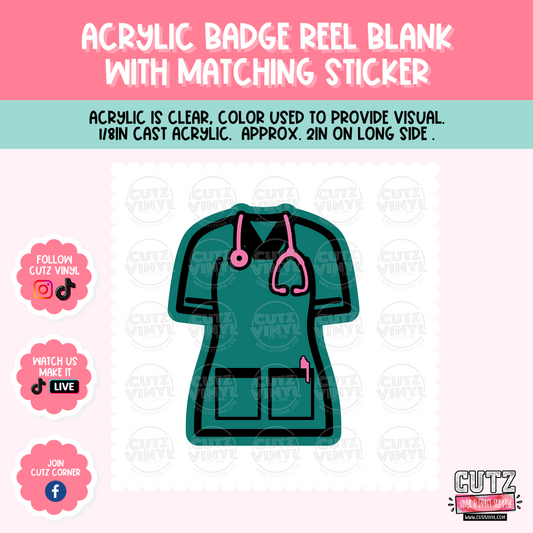 Scrub Top - Acrylic Badge Reel Blank and Matching Sticker