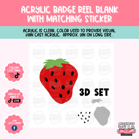 Strawberry 3d set - Badge Reel Kit With Matching Stickers