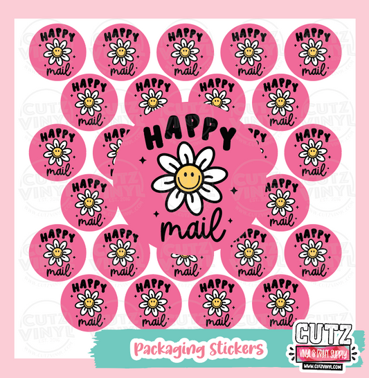 Happy Mail Retro Flower - Packaging Stickers