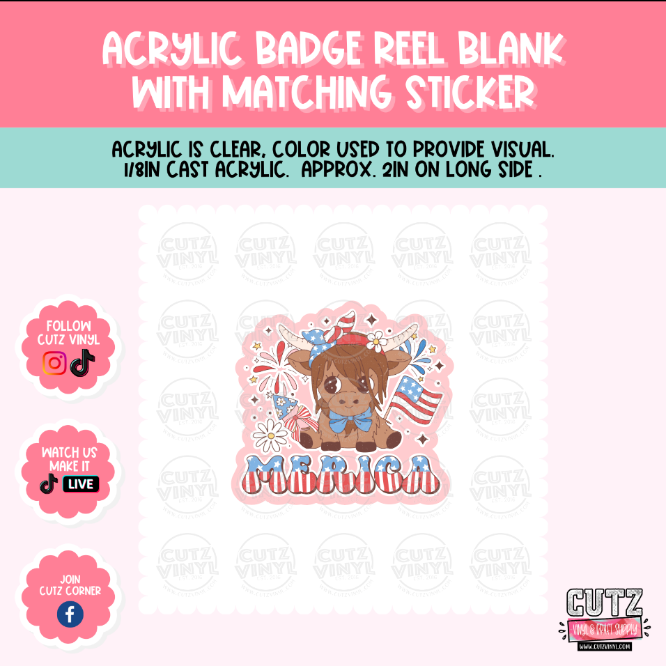 Merica - Acrylic Badge Reel Blank and Matching Sticker